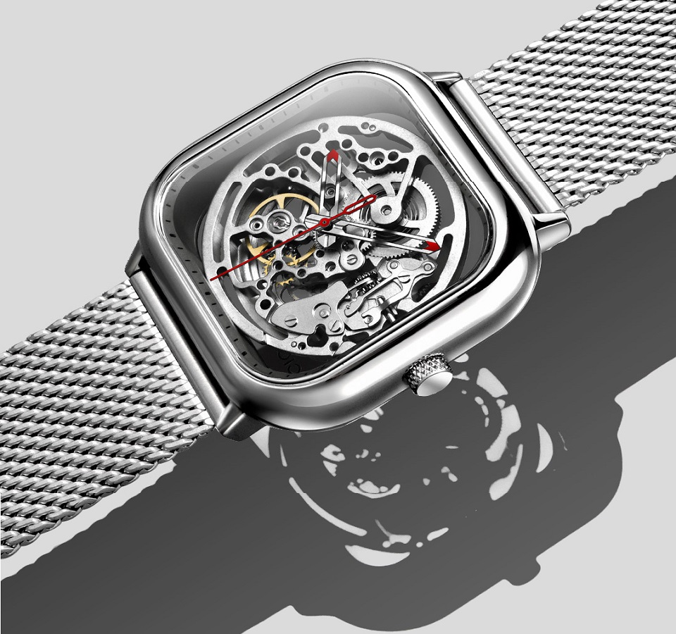Часы GIGA Design full hollow mechanical watches с серебряным ремешком