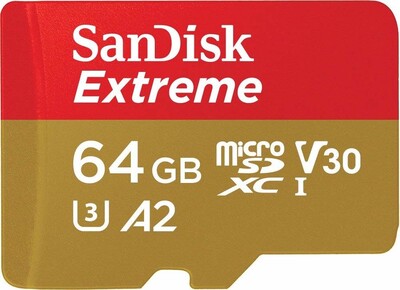 Карта памяти SanDisk Extreme microSDXC Class 10 UHS Class 3 V30 A2 160MB/s 64GB + SD adapter SDSQXA2-064G-GN6MA