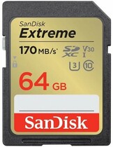 Карта памяти Sandisk Extreme SDXC Class 10 UHS-I V30 U3 170/80 MB/s 64GB SDSDXV2-064G-GNCIN